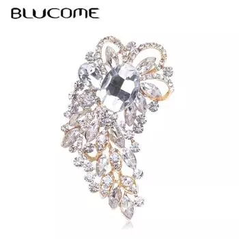 Blucome блестящие большие хрустальные каменные броши с цветами для женщин, винтажная брошь-корсаж, женский свитер, шарф, костюм, ювелирные булавки белый