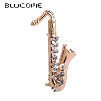Blucome Броши в форме саксофона, маленький костюм, булавки для лацканов, хрустальный воротник, украшение для одежды музыканта, бижутерия, детские корсажи золотой