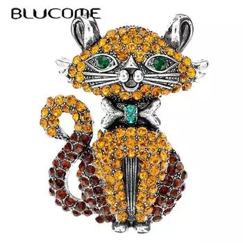 Blucome горный хрусталь сидящий кот броши для женщин милые животные булавка 2 цвета в наличии большой размер орнамент высокое качество новый фиолетовый