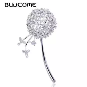 Blucome красивые броши в форме одуванчика медные кубические ювелирные булавки для женщин одежда для девочек шарф шляпа аксессуары подарки серебряный
