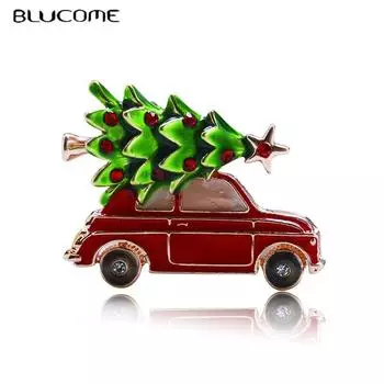 Blucome красный автомобиль с рождественской елкой броши костюм булавки на лацкан свитер шарф женская детская брошь красный