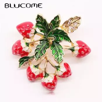 Blucome модная брошь в форме фруктов, красной клубники, женская одежда, аксессуары, ювелирные изделия золотого цвета, булавка для вечеринки зелёный