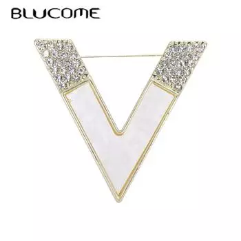 Blucome, модная булавка для воротника, простые ювелирные изделия с буквой V, женские броши со стразами для кардигана, костюма, булавка в подарок золотой