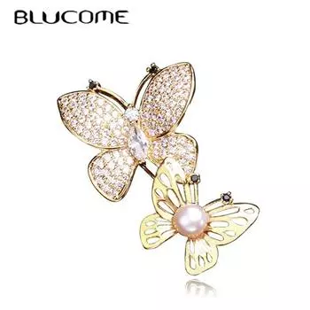 Blucome Новая мода Две броши-бабочки Корейская тенденция Медная простая брошь-бабочка