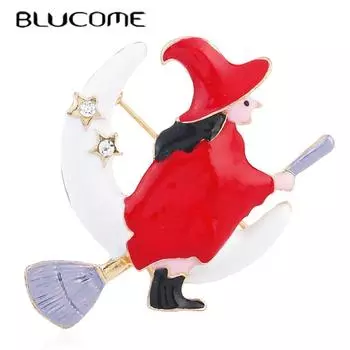 Blucome, новая рождественская булавка, эмалированная красная брошь-ведьма, высокое качество для женщин и детей, одежда, шляпа, булавка для хиджаба красный