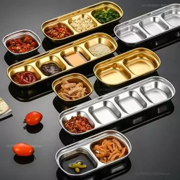 Блюдо для приправ из нержавеющей стали 304, многосекционная миска для макания в горячее блюдо, уксус, соевый соус кимчи, тарелка для закусок, кухонная утварь
