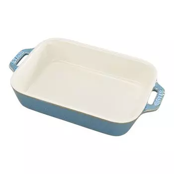 Блюдо staub бирюзовое 20 шт. Керамическое блюдо для запекания, киш, жаропрочное, подходит для использования в микроволновой печи, японское винтажное цветное блюдо Прямоугольное 16 см [Авторизованный бирюзовый