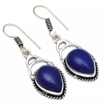 Blue Chalcedony Gemstone Handmade Gift For Her Silver Jewelry Earrings 1.75