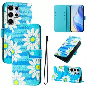 Blue Daisy Luxury Painted Leather Case Wallet PU Leather Book Style Cover for Samsung Galaxy S21 S22 S23 S24,A13 A15 A16 A06 A54... Samsung Galaxy S6 синий