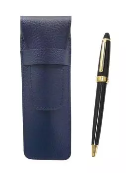 Blue grained leather pen case with Neo ballpoint pen set D-600 (black) SASL-600B-B