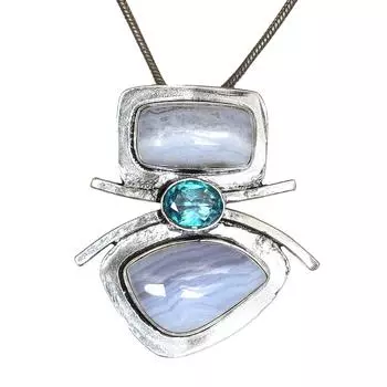 Blue Lace Agate London Blue Quartz Mother s Day Silver Jewelry Pendant 2