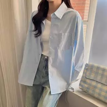 Blue Shirt Jacket for Women In Spring and Summer New Design Niche Shirt Loose Layered Long-sleeved Top S
