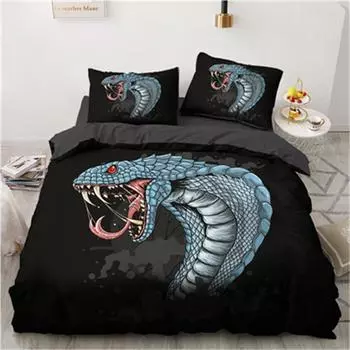 Пододеяльник Blue Snake с изображением диких животных для подростков и взрослых, черный пододеяльник с изображением дикой природы, украшение для спальни, темная серия, размер Queen 70x133cm 2pcs