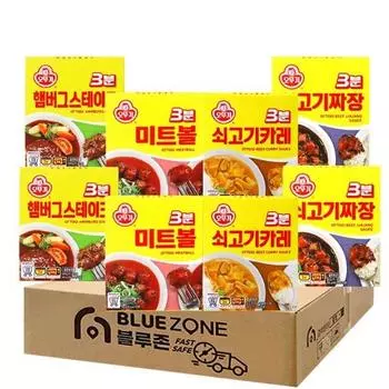 Blue Zone Ottogi 3-minute sauce set (2 meatballs + 2 hamburger steaks + 2 beef jjajang + 2 beef curry) 8 pieces, 1 set, Korean convenience food