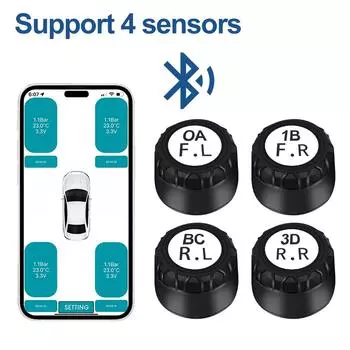 Bluetooth5.0 Автомобильная беспроводная система контроля давления в шинах TPMS IP67 Водонепроницаемая с 4 внешними датчиками Поддержка Android/IOS S1