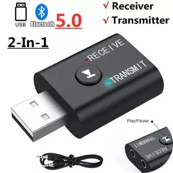 Bluetooth 5,0 аудиопередатчик приемник 3,5 мм разъем AUX RCA USB-ключ стерео беспроводной адаптер для ТВ автомобильный комплект динамик наушники чёрный