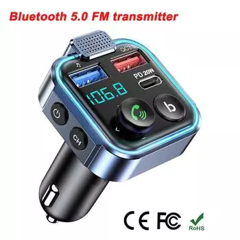 Bluetooth 5.0 FM-передатчик беспроводной радиоадаптер автомобильный комплект с Type-C PD 20 Вт QC3.0 быстрое зарядное устройство поддерживает U Disk Color Light