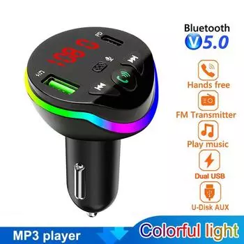 Bluetooth 5.0 FM-передатчик Handsfree автомобильный радиомодулятор U-Disk Aux MP3-плеер USB Type C адаптер для быстрой зарядки с RGB-подсветкой