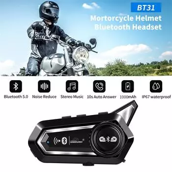 Bluetooth 5.0 гарнитура для шлема мотоцикла стерео гарнитура Hands Free вызов водонепроницаемый 1000 мАч с трехцветной подсветкой Hands Free вызов