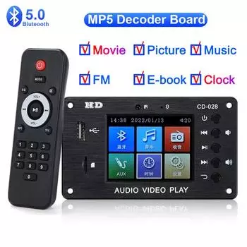 Bluetooth 5.0 MP5 MP4 MP3 декодер плата музыкальный плеер стерео аудио приемник HD видео MP5 плеер DIY WAV APE декодирование FM радио USB TF для автомобильного усилителя
