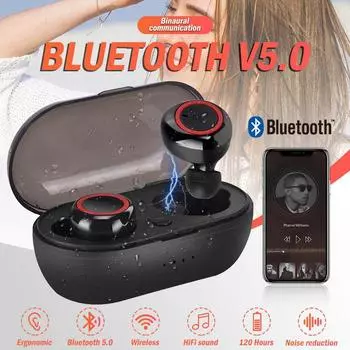 Bluetooth 5.0 Водонепроницаемая гарнитура TWS Наушники HIFI Мини-наушники Беспроводная гарнитура с шумоподавлением чёрный