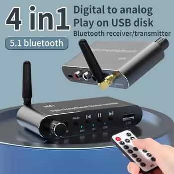 Bluetooth 5.1 приемник передатчик аудио адаптер U-Disk Play Coxial/Optical в 3.5MM AUX RCA R/L ЦАП преобразователь Пульт дистанционного управления