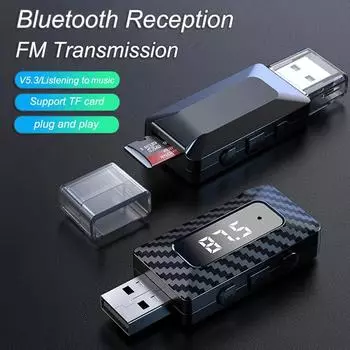 Bluetooth 5.3 Автомобильный передатчик приемник громкой связи автомобильный комплект со светодиодным дисплеем USB питание беспроводной аудиоадаптер поддержка TF карты