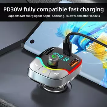 Bluetooth 5.3 FM Transmitter 3 Port Car charge Handsfree Car Radio Modulator PD+3.1A Double USB Phone Charger Quick Charging