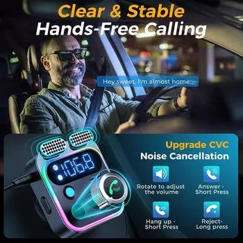 Bluetooth 5.3 FM Transmitter 48W PD&QC3.0 for Car Stronger Dual Mics Deep Bass Sound Car Charger Bluetooth Adapter Accessories