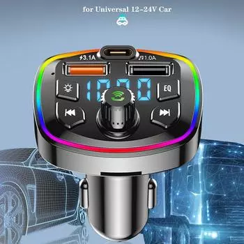 Bluetooth 5.3 FM-передатчик для автомобиля, более мощные микрофоны, глубокий басовый звук, PD&QC3.0, быстрое автомобильное зарядное устройство USB, Bluetooth-адаптер, быстрая зарядка Black