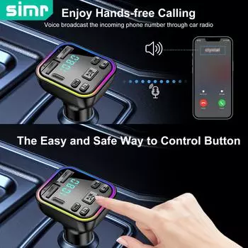 Bluetooth 5.4 Car FM Transmitter PD Type-C Dual USB Ambient Player MP3 Charger Type-C Wireless Light 18W Handsfree PD QC3.0 чёрный