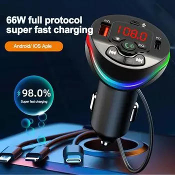 Bluetooth автомобильный FM-передатчик PD USB автомобильный адаптер 5 портов быстрое зарядное устройство Handsfree радиомодулятор MP3-плеер для iPhone Huawei
