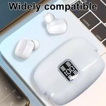 Bluetooth-compatible Wireless Earphones Touch Control Digital Display IPX5 Waterproof Universal Sports Earbuds Mini белый