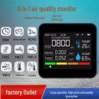Bluetooth-детектор 9-в-1: Углекислый газ, формальдегид, TVOC, PM2.5, PM1.0, температура, влажность, CO2 6 in 1 WT