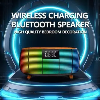 Bluetooth-динамик Беспроводная зарядка Будильник Сенсорный экран Светодиодная подсветка Атмосфера Высокое качество Настольный аудиосистема для кровати белый