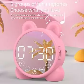 Bluetooth-динамик, светодиодные зеркальные часы, милый будильник, радиокарта, многофункциональный Bluetooth-динамик, портативное FM-радио для студентов, детский подарок