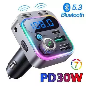 Bluetooth FM-передатчик для автомобиля, более сильный двойной микрофон, глубокий бас, 48 Вт, PD и QC3.0, автомобильное зарядное устройство, Bluetooth-адаптер