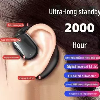 Bluetooth-гарнитура OWS: Полностью беспроводные, с длительным временем ожидания, не внутриканальные, полноразмерные, активируются касанием, оптимизированы для деловых звонков, одно ухо. Bag + Charging Cable чёрный