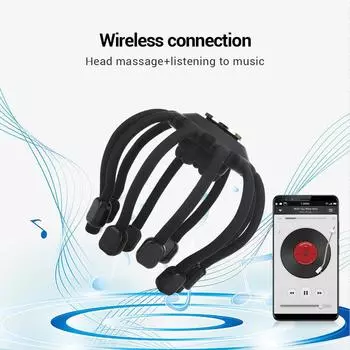 Bluetooth Электрический Массажер для головы с когтями осьминога, вибрационный массаж, терапевтический чесатель для головы, снятие усталости, улучшение сна чёрный