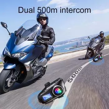 Bluetooth мотоциклетный шлем-интерком гарнитура V5.3 Interphone TF карта музыка играет светодиодный свет ЖК-экран поделиться музыкой для 2 гонщиков