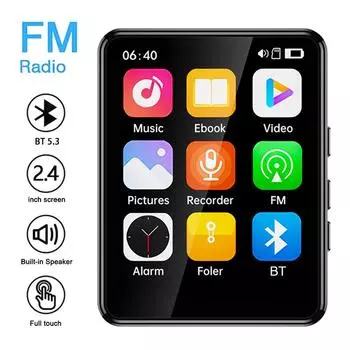 Bluetooth MP3-плеер 2,4-дюймовый сенсорный экран HiFi музыкальный плеер поддержка расширения 128G встроенный динамик с электронной книгой /FM/радио/видео чёрный