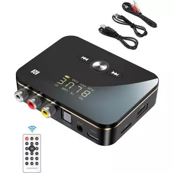 Bluetooth-передатчик 2 в 1, приемник для телевизора, ноутбука, стереосистема, наушники, динамик, кабель RCA/AUX, AptX HD и AptX LL, время воспроизведения 10 часов 8.6*6.5*2.2cm чёрный