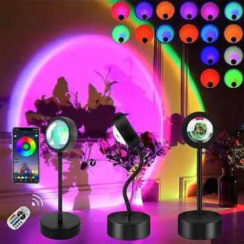Bluetooth Smart Sunset Проекционная лампа Проектор заката Night Light Приложение Дистанционное светодиодное освещение для украшения гостиной Фотографии Подарки Smart App and Remote