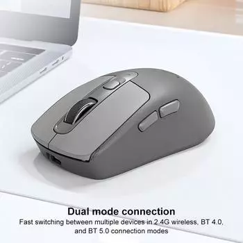 Bluetooth-совместимая мышь BT 5.0/4.0 + 2.4Ghz перезаряжаемая эргономичная компьютерная мышь оптическая мышь для ПК ноутбука настольного компьютера серый