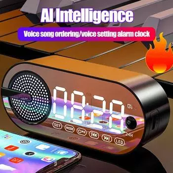 Bluetooth-совместимый динамик 5.0, будильник, интеллектуальный помощник, голосовое управление, индукционный корпус, портативный USB-зарядка, настольный цифровой компьютер для спальни
