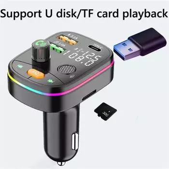 Bluetooth-совместимый FM-передатчик 5.0, беспроводной PD, 20 Вт, быстрая зарядка, двойной дисплей, двойное зарядное устройство USB чёрный