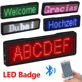 Bluetooth светодиодный цифровой значок Insignia DIY программируемый светодиодный знак прокручивающаяся доска объявлений перезаряжаемый мини светодиодный дисплей имя тега Red light