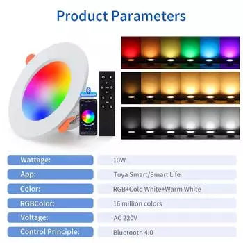 Bluetooth Tuya Smart LED Downlight 220 В 10 Вт Down Light 2,4 ГГц Пульт дистанционного управления Smart Life APP Спальня Гостиная Потолочный светильник