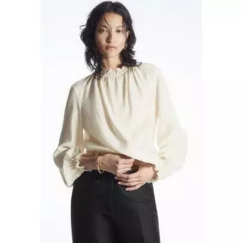 Блузка COS Japan с высоким воротником и оборками offwhite/38
