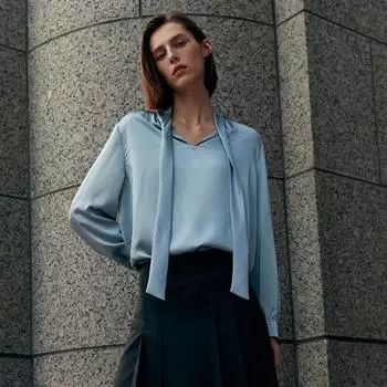 Блузка Shs Miss с бантом на шее из сатина Swwbln31010 light beige/55